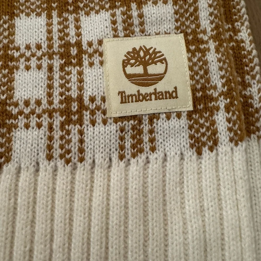 Timberland Houndstooth Gold and Cream Knit Scarf New With Tags